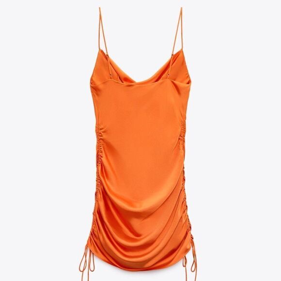 DRAPED SATIN EFFECT DRESS DARK ORANGE - Picture 4 of 5